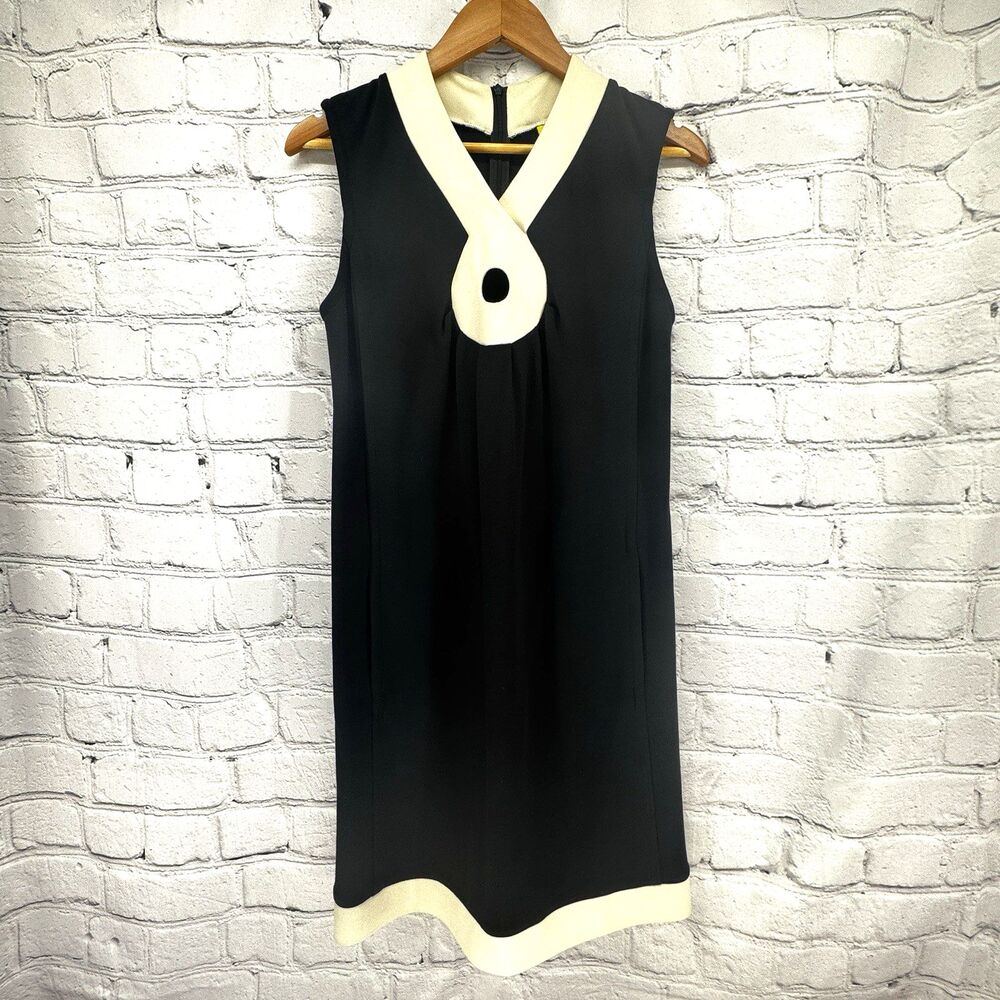 SIGNETTE Dress Size Large Black & Ivory Ponte Knit Stretch Altered in Hip Area